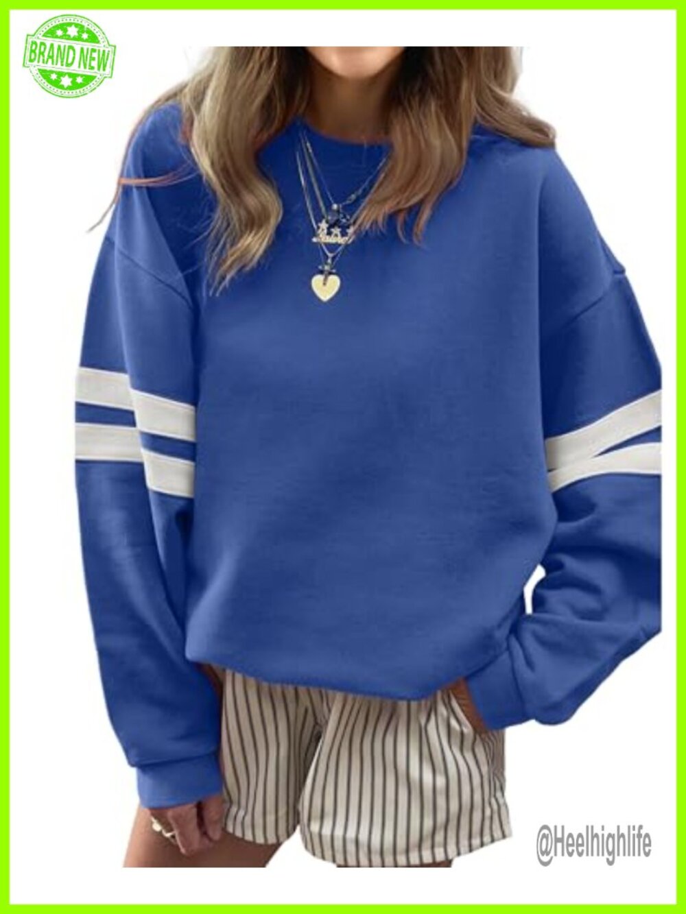Womens Oversized Striped Crewneck Sweatshirt Varsity Pullover